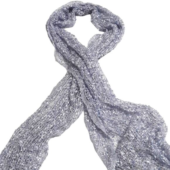 NWT Cheppu Himal Made in Napal Blue Ice Fringe Silver Metallic Threads Scarf - Picture 5 of 8